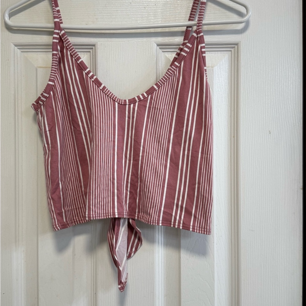 Forever 21 Pink Striped Tie-Front Crop Top